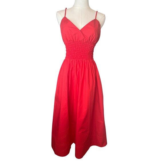 NWT Small Aster The Label  Red Smocked Midi Dress With Adjustable Straps - Picture 2 of 16